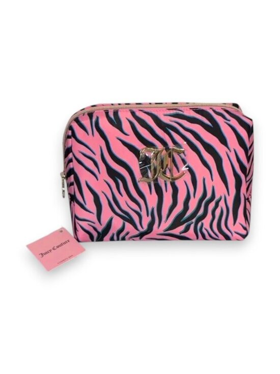 Juicy Couture Handbags - Juicy Couture Pink Tiger Strips Print Large Travel Cosmetic Bag with Bottle NWT